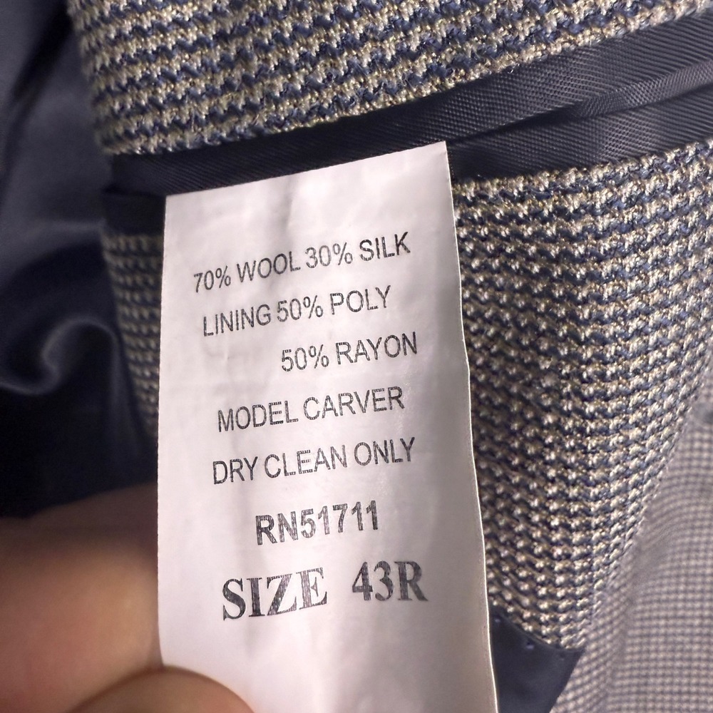 Andrew Fezza Blazer‎ Mens 43R Gray Houndstooth Wool/Silk/Poly/Rayon - Picture 5 of 15